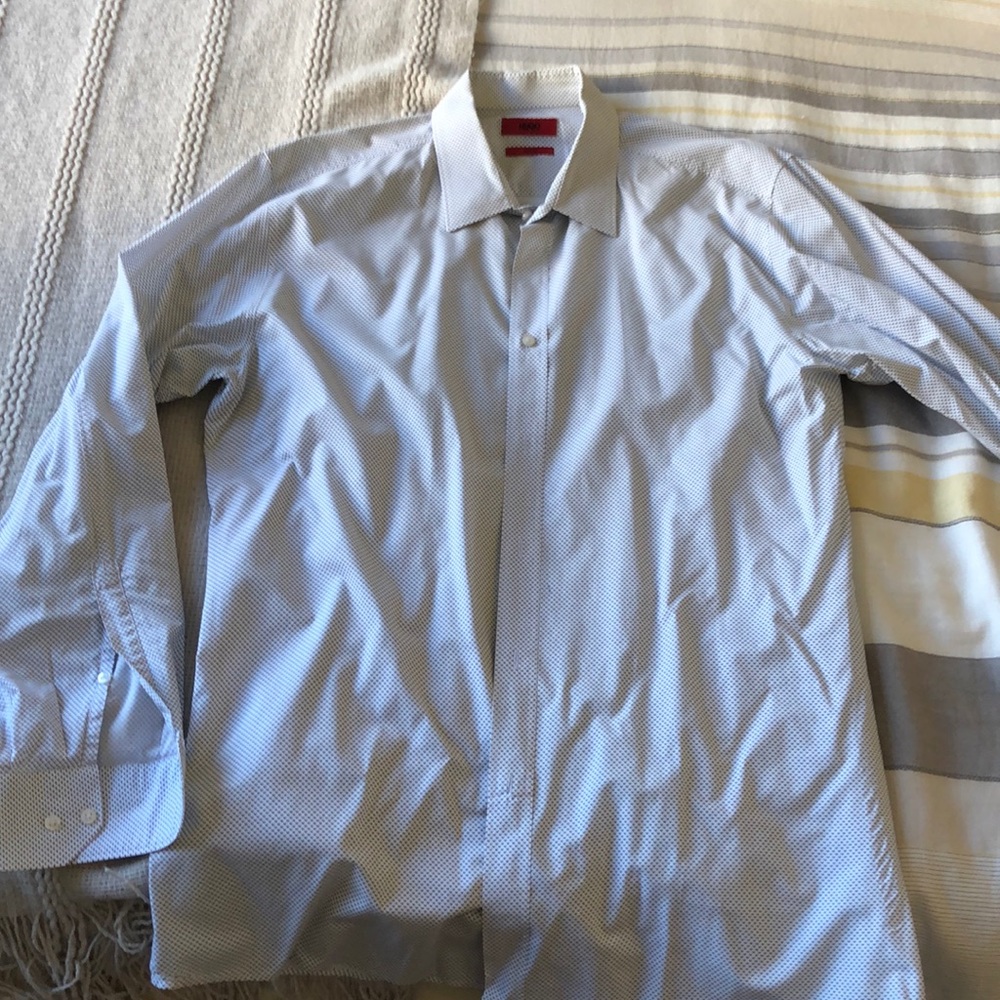 White Hugo button down with black accents